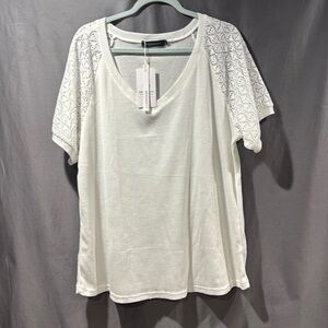 NWT Merokeety White Lace Sleeve Shirt XXL Blouse